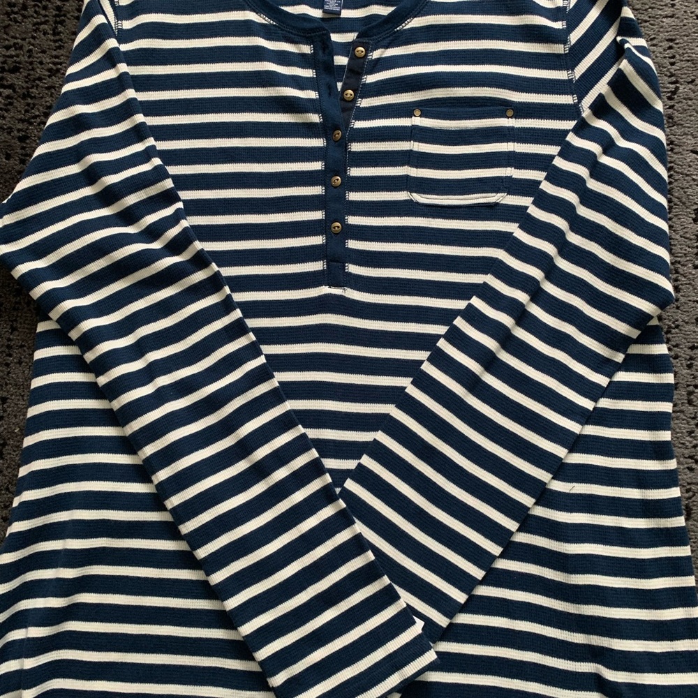 Chaps Navy and White Striped Henley  Long Sleeve Tee NWT Sz L